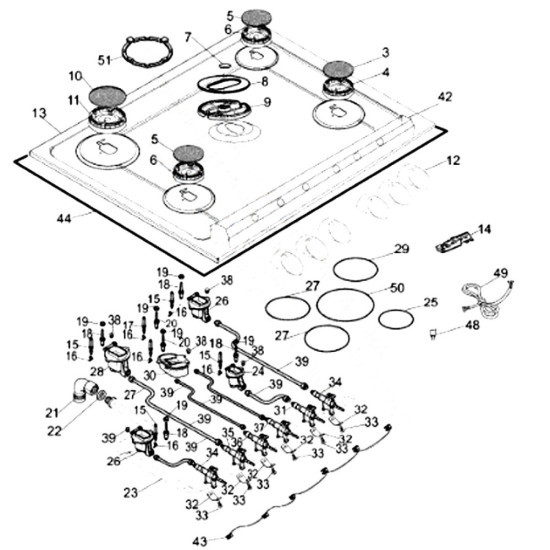 Cable d'alimentation plan de cuisson (repère 49) C00049723