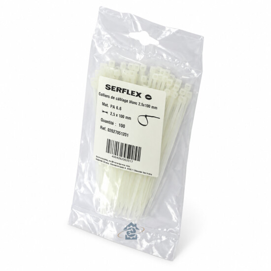 Sachet de 100 colliers rilsan blancs 2,5 x 98 mm - RKG 7133031