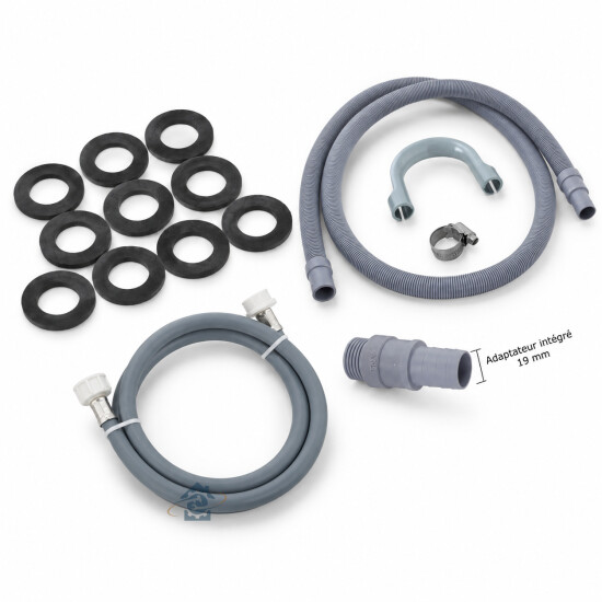 Kit tuyau d'arrivée d'eau coudé 2,5 m + rallonge tuyau de vidange 2,5 m - Universel lave-linge